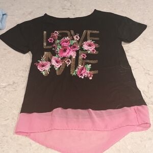 Black and Pink Kids Shirt with Floral Design